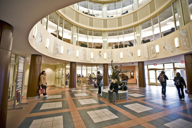 Skylit circular lobby of Belk Library at Appalachian State University
